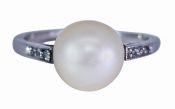 Vintage Pearl and Diamond Ring in Platinum