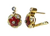 Vintage Russian .33ct Diamond and Enamel 18kt Earrings