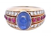 Vintage Sapphire and Ruby Ring in 18kt Yellow and White Gold