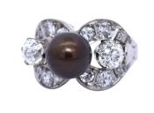 Vintage Tahitian Pearl and Diamond 18kt Ring
