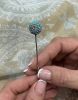 Vintage Turquoise Paste and Seed Pearl Stick Pin in 10kt Yellow Gold