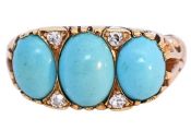Vintage Birks Turquoise and Diamond Ring in 18kt Yellow Gold