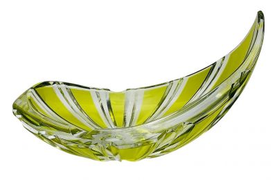 Vintage Val St. Lambert Green Cut To Clear Crystal Ashtray / Bowl