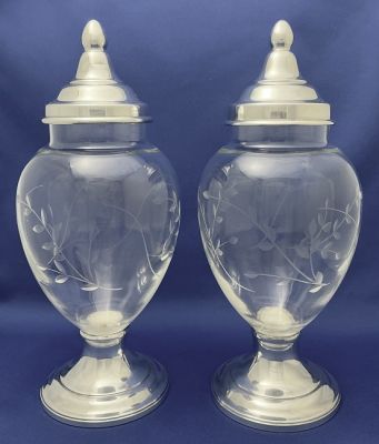 Watrous Sterling Silver Covered Crystal Urns