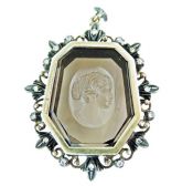 Antique Smoky Quartz Cameo Diamond Pendant in 14kt Yellow Gold and Silver