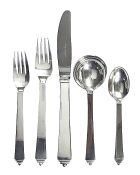 Georg Jensen Sterling Silver Pyramid Flatware Set For 12