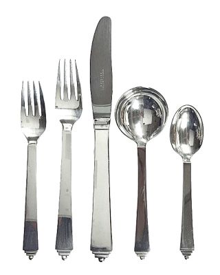 Georg Jensen Sterling Silver Pyramid Flatware Set For 12