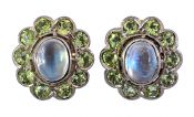 Vintage 2.51ct Moonstone and Peridot Cluster Earrings in 18kt White Gold