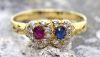 Antique Ruby Sapphire and Diamond Double Heart Toi et Moi Ring