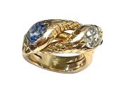 Antique Sapphire Diamond Ruby Double Snake Ring