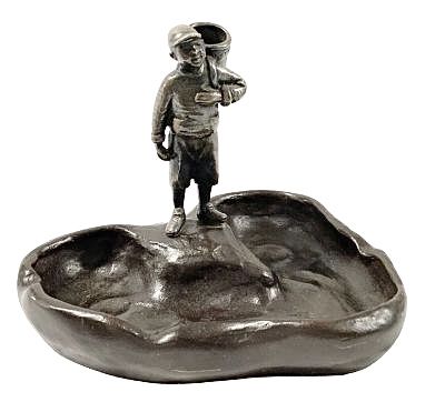 Antique Bronze Figural Golf Caddy Trophy, Japanese 