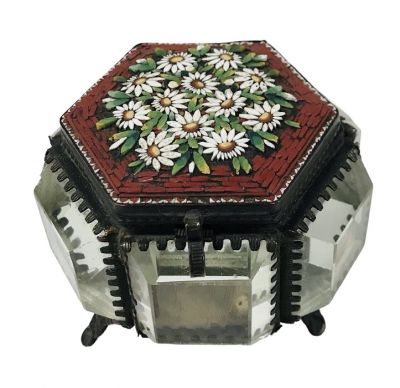 Antique Micro Mosaic & Bevelled Glass Jewel Box
