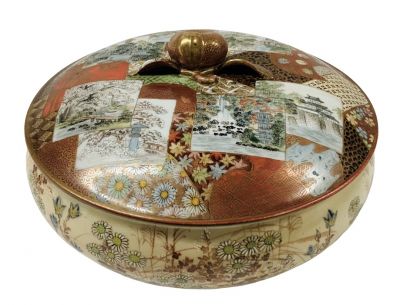 Antique Satsuma Circular Box & Cover