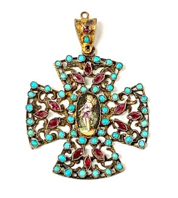 Antique Turquoise and Garnet Pendant