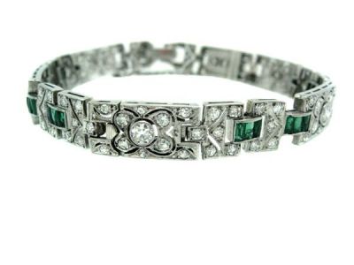 Art Deco Diamond and Synthetic Emerald Bracelet