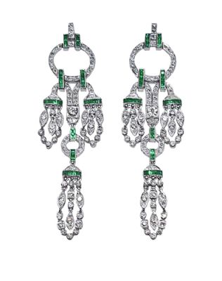 Art Deco Inspired Emerald and Diamond Earrings