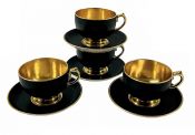 Art Deco Grosvenor China Black Matte & Gold Coffee Cups & Saucers
