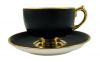 Art Deco Grosvenor China Black Matte & Gold Coffee Cups & Saucers