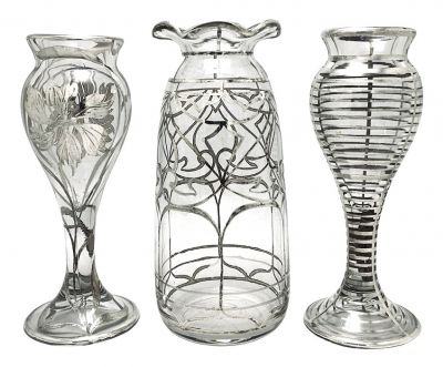 Art Deco Silver Overlay Bud Vases