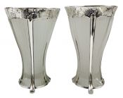 Art Deco Silver Overlay Frosted Glass Vases