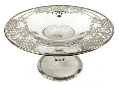 Art Deco Silver Overlay Pedestal Dish