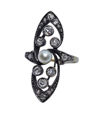 Belle Époque Vintage Pearl and Diamond Ring