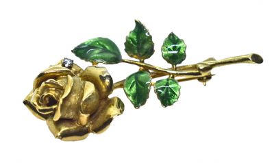 Birks Vintage Diamond and Floral Enamel Brooch