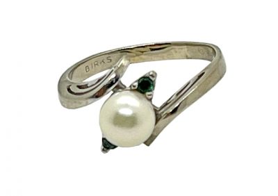 Birks Vintage Pearl and Emerald Doublet Ring