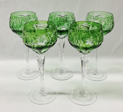 Bohemian Coloured Crystal Hock Wine Glasses