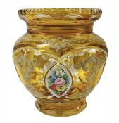 Bohemian Crystal Vase With Hand Enamelled Floral Panels