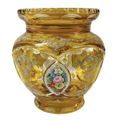 Bohemian Crystal Vase With Hand Enamelled Floral Panels