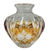 Bohemian Crystal Vase, Amber Cut To Clear Vase