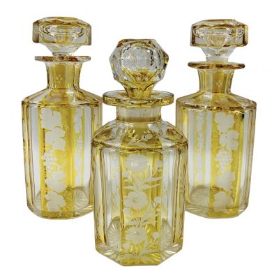 Bohemian Crystal, Amber Cut To Clear Scent / Perfume Bottles