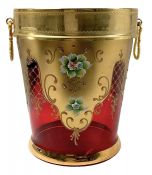 Bohemian Hand Painted & Gilded Ruby Glass Champagne Bucket 