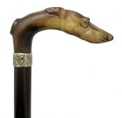 Carved Horn Greyhound Handle Walking Stick