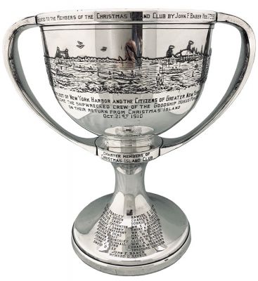 Christmas Island Sailing Club Trophy Dated 1911 Presented To The Shipwrecked Crew Of Hokus Pokus  By The Fleet Of New York Harbor