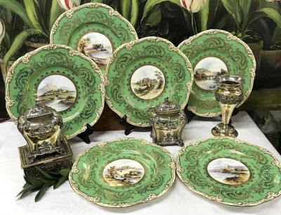 Coalport Hand Painted and Signed English Castle Cabinet Plates, circa 1900