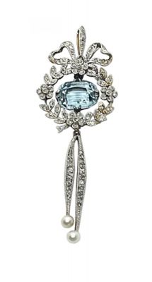 Edwardian Aquamarine and Diamond Bow Motif Pendant