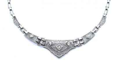 Edwardian Diamond Die Struck Filigree Necklace