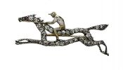 Edwardian Ruby and Diamond Racehorse and Jockey Enamel Brooch