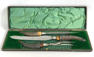 Edwardian Stag Handled Boxed Carving Set
