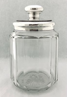 Edwardian Sterling Silver & Cut Glass Covered Jar