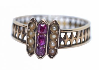 Edwardian Ruby and Pearl Ring