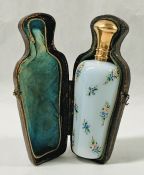 Enamelled Opaline Scent Bottle In Original Leather Case
