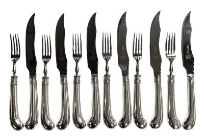 English Pistol Handled Steak Fork & Knife Set