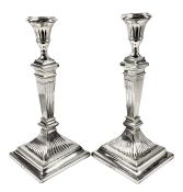 English Sterling Silver Neoclassical Column Candlesticks Dated 1897