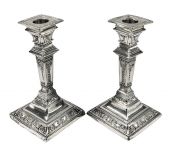 English Sterling Silver Neoclassical Inspired Candlesticks, Dated 1909