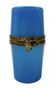 French Blue Opaline Glass Cylindrical Box