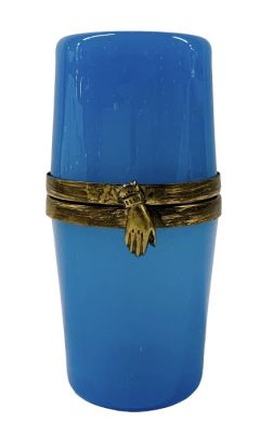 French Blue Opaline Glass Cylindrical Box