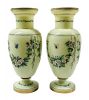 French Opaline Glass Vases Enamelled With Butterflies & Flowers 